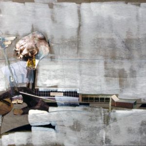 A different Atlas (2012) - Oil, drawing, pigmented shellac, collage on wood - 30 x 42 cm