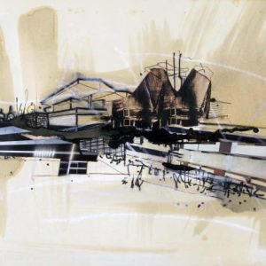 Ascent (2014) - Oil, drawing, pigmented shellac, collage on paper - 30 x 41 cm
