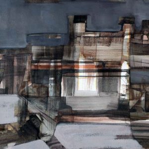 Between two stages (2016) - Oil, drawing, pigmented shellac on cardboard - 42 x 56 cm