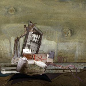 Chequers (2012) - Oil, drawing, pigmented shellac, collage on wood - 30 x 38 cm