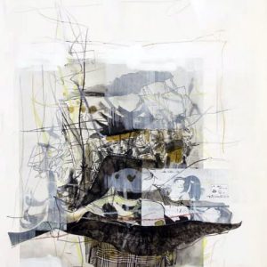 Constant Argumentation II (2013) - Oil, drawing, collage, pigmented shellac on paper - 38 x 32 cm