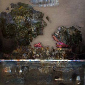Decampment III (2014) - Oil, drawing, pigmented shellac on canvas - 80 x 70 cm