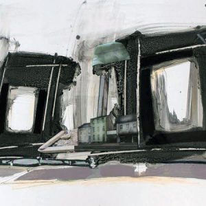 Epilogue (2015) - Oil, drawing, collage, pigmented shellac on cardboard - 30 x 42 cm