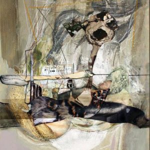 Follow them in silence (2018) - Oil, drawing, collage on cardboard - 28 x 20 cm