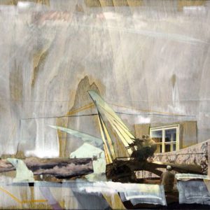 Great Stream (2012) - Oil, drawing, pigmented shellac, collage on wood - 30 x 42 cm