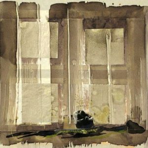 In bad order (2013) - Oil, drawing, silver leafs, tape, pigm. shellac, collage on paper - 36 x 34 cm