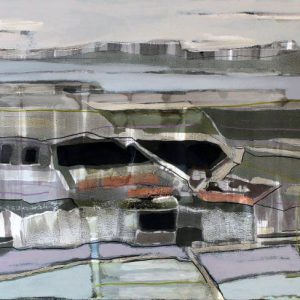 Last train is nearly due (2016) - Oil, drawing, pigmented shellac on cardboard - 42 x 56 cm