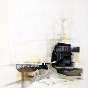 Law of falling Bodies (2013) - Oil, drawing, collage, pigmented shellac - 46 x 42 cm