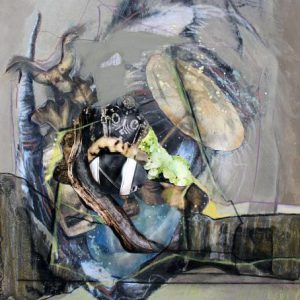 Listening for the deepest part (2018) - Oil, drawing, collage on cardboard - 29 x 21 cm