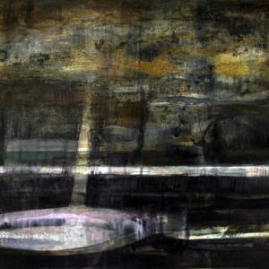 New Land IV (2013) - Oil, drawing, pigmented shellac on canvas board - 30 x 40 cm