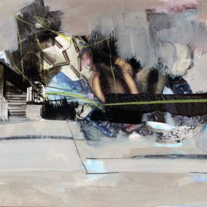Promised answers (2015) -Oil, drawing, pigmented shellac, collage on cardboard - 21 x 30 cm