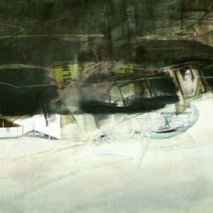 Prone (2014) - Oil, drawing, pigmented shellac, collage on wood - 30 x 42 cm