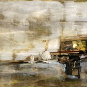 Reciprocal Action (2013) - Oil, drawing, pigmented shellac, collage on wood - 42 x 60 cm