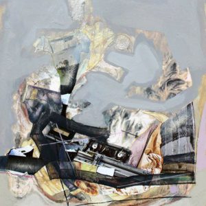 Reward of a golden escape (2018) - Oil, drawing, collage, decollage on cardboard - 28 x 20 cm