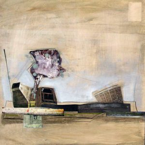 Sally Out (2015) - Oil, drawing, pigmented shellac, collage on wood - 38 x 38 cm