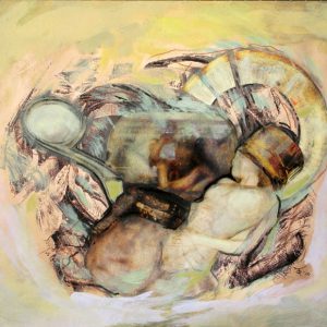 Sleepless (2010) - Oil, drawing, collage on paper - 21 x 26 cm