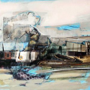 Still blades of breath (2020) - Oil, drawing, collage on cardboard - 20 x 28 cm
