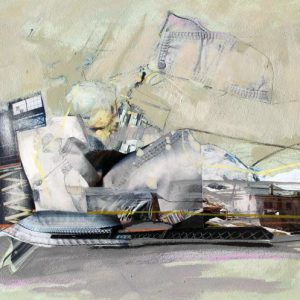 Swishing its windy way down (2016) - Oil, drawing, collage on cardboard - 21 x 30 cm