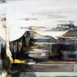 Taking a step of courage (2018) - Oil, drawing, pigmented shellac on canvas panel - 40 x 60 cm