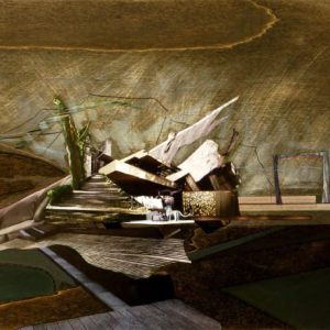 The Cable (2012) - Oil, drawing, pigmented shellac, collage on wood - 30 x 42 cm