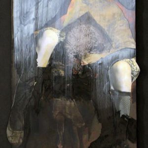 The Detainer (2014) - Oil, drawing, pigmented shellac, collage on cardboard - 30 x 28 cm