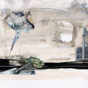 The Holder (2015) - Oil, drawing, collage, pigmented shellac on cardboard - 30 x 42 cm