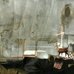The Message (2012) - Oil, drawing, pigmented shellac, collage on wood - 30 x 42 cm