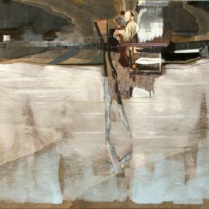 The Philantrophist (2012) - Oil, drawing, pigmented shellac, collage on wood - 30 x 42 cm