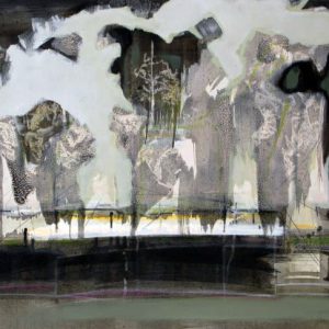The Tardy Garden III (2014) - Oil, drawing, pigmented shellac on linen paper - 42 x 56 cm