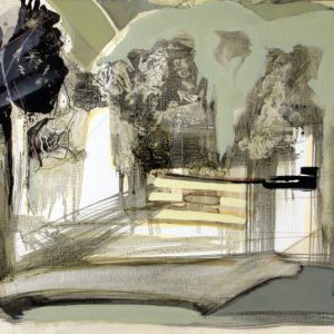 The Tardy Garden VI (2014) - Oil, drawing, pigmented shellac on linen paper - 38 x 46 cm