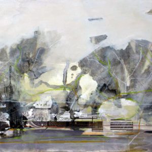 The Tardy Garden XIII (2014) - Oil, drawing, pigmented shellac, collage on wood - 42 x 60 cm