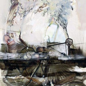 The blank of a questioned sky (2016) - Oil, drawing, collage on cardboard - 30 x 21 cm