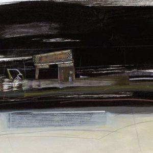 The thin end of the wedge (2014) - Oil, drawing, pigmented shellac, collage on linen paper - 38 x 46 cm
