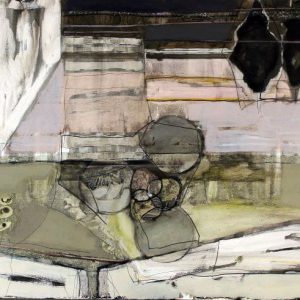 The unexpected visitor (2016) - Oil, drawing, pigmented shellac on cardboard - 42 x 56 cm
