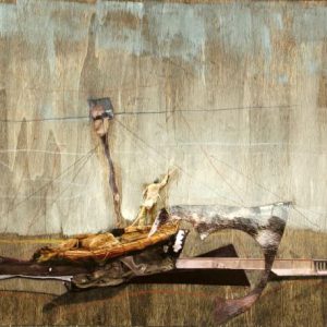 The Mentor (2012) - Oil, drawing, pigmented shellac, collage on wood - 30 x 42 cm