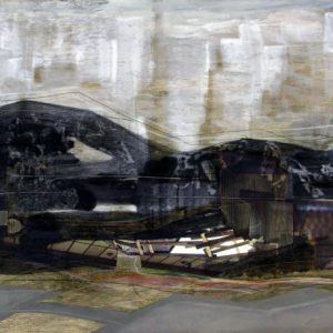 Transition (2014) - Oil, drawing, pigmented shellac, collage on wood - 42 x 60 cm