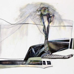 Twister (2014) - Oil, drawing, collage, pigmented shellac on paper - 40 x 40 cm