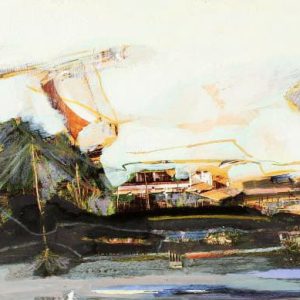 Unvisited Places K284 (2018) - Oil, drawing, pigmented shellac on print - 12 x 17 cm