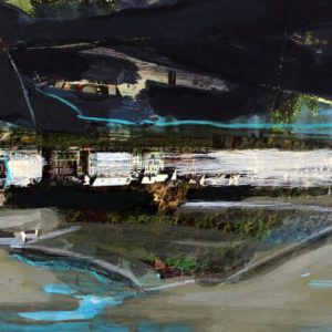 Unvisited Places K304 (2019) - Oil, drawing, pigmented shellac on print - 10 x 15 cm