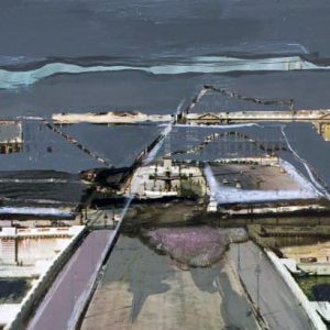 Unvisited Places K334 (2020) - Oil, drawing, pigmented shellac on print - 10 x 15 cm