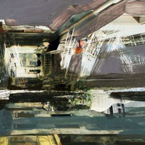 Unvisited Places K335 (2020) - Oil, drawing, pigmented shellac on print - 10 x 15 cm