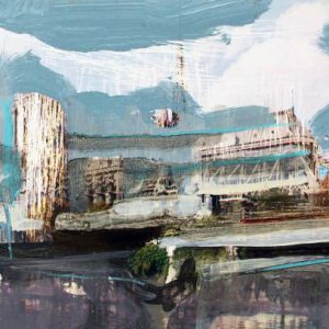 Unvisited Places K338 (2020) - Oil, drawing, pigmented shellac on print - 10 x 15 cm