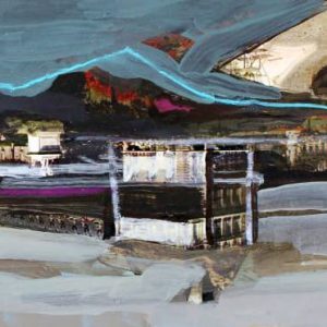 Unvisited Places K345 (2020) - Oil, drawing, pigmented shellac on print - 10 x 15 cm