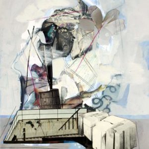While suspended in time (2016) - Oil, drawing, collage on cardboard - 29 x 21 cm